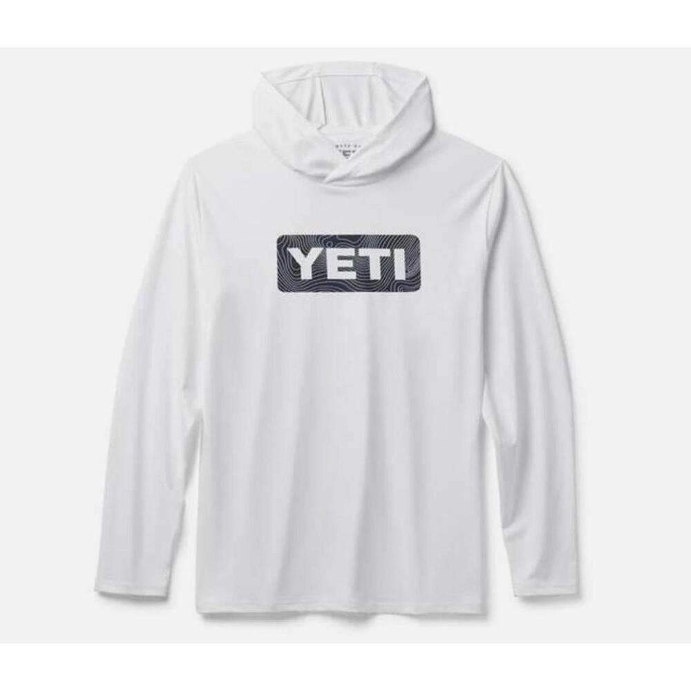 Yeti White Long Sleeve Hooded Tee with Black Logo